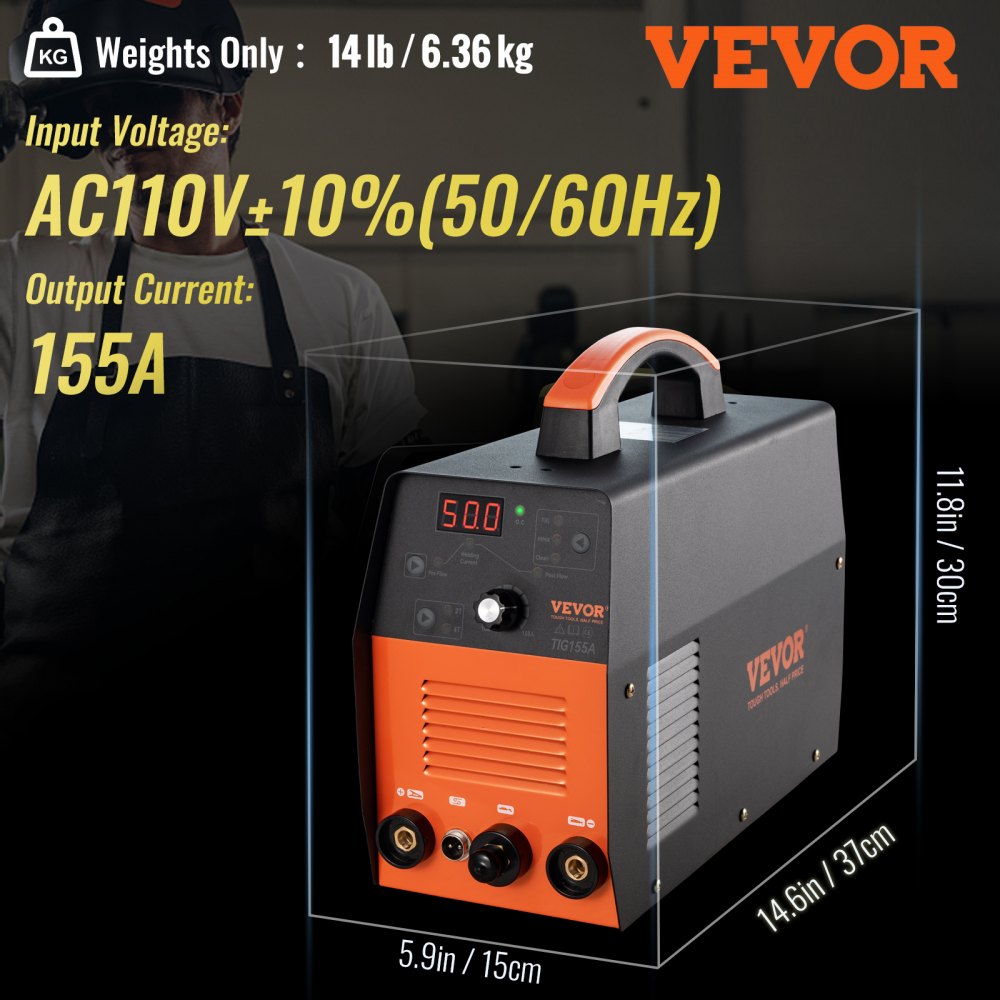 AMITOOLS TIG Welder 3 in 1, 110V High Frequency TIG/Stick/Clean Welding Machine w/IGBT Inverter, 155Amp Digital Arc Welder