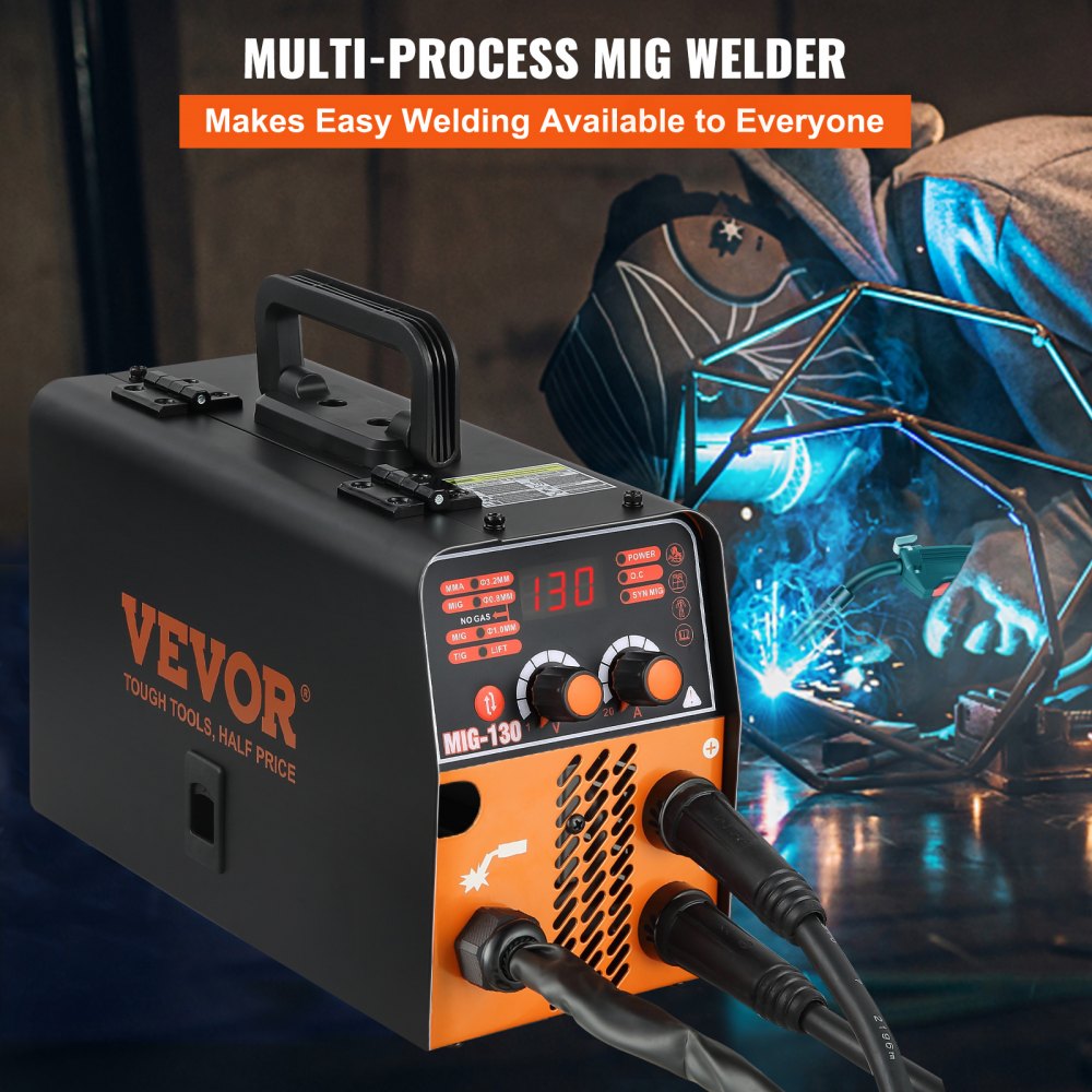 AMITOOLS MIG Welder, 130A Flux Core Welder, 3 in 1 Combo MMA/MIG/LIFT TIG Welder Machine, Portable MIG-130 Welding Machine IGBT Inverter, Automatic Wire Feeding Welder for Stainless Steel, Carbon Steel