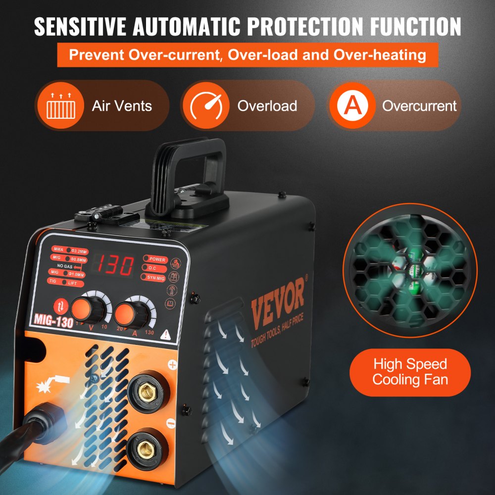 AMITOOLS MIG Welder, 130A Flux Core Welder, 3 in 1 Combo MMA/MIG/LIFT TIG Welder Machine, Portable MIG-130 Welding Machine IGBT Inverter, Automatic Wire Feeding Welder for Stainless Steel, Carbon Steel