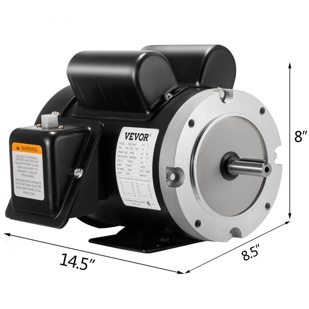 AMITOOLS Electric Compressor Motor, 2 HP, Rated Speed 1725 RPM Single Phase Electric Motor, AC 115V 230V Air Compressor Motor 56C Frame, Suitable for Agricultural Machinery and General Equipment