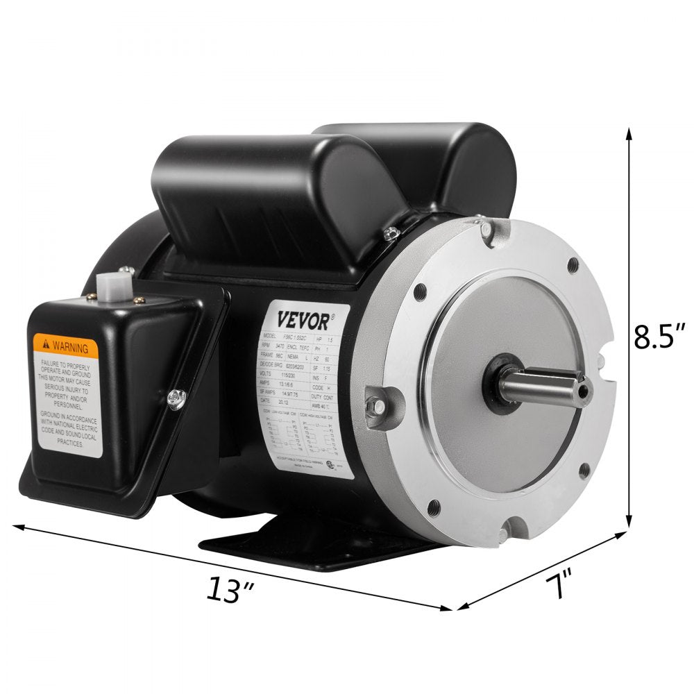 AMITOOLS 1.5HP Electric Motor, 3450rpm Reversible Single Phase 56C Frame Air Compressor Motor 5/8