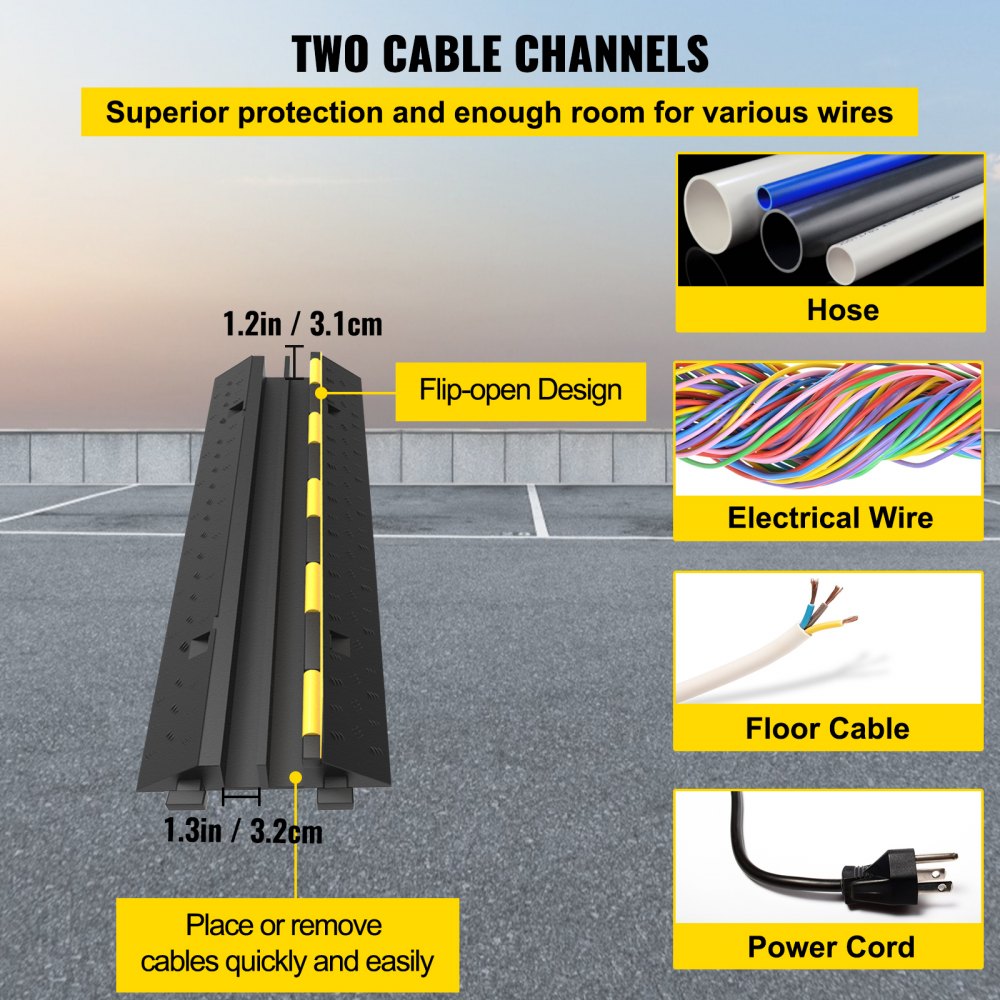 AMITOOLS Cable Protector Ramp, 4 Packs 2 Channels Speed Bump Hump, Rubber Modular Speed Bump Rated 11000 LBS Load Capacity, Protective Wire Cord Ramp Driveway Rubber Traffic Speed Bumps Cable Protector