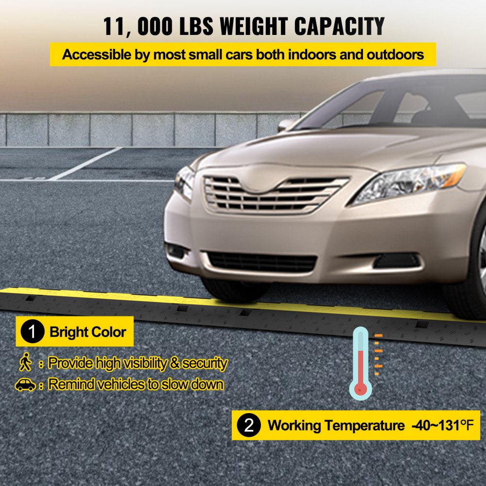 AMITOOLS Cable Protector Ramp, 4 Packs 2 Channels Speed Bump Hump, Rubber Modular Speed Bump Rated 11000 LBS Load Capacity, Protective Wire Cord Ramp Driveway Rubber Traffic Speed Bumps Cable Protector