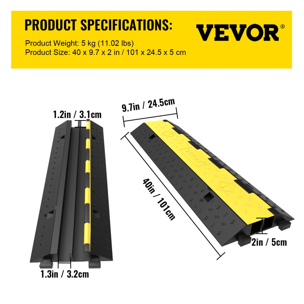 AMITOOLS Cable Protector Ramp, 4 Packs 2 Channels Speed Bump Hump, Rubber Modular Speed Bump Rated 11000 LBS Load Capacity, Protective Wire Cord Ramp Driveway Rubber Traffic Speed Bumps Cable Protector