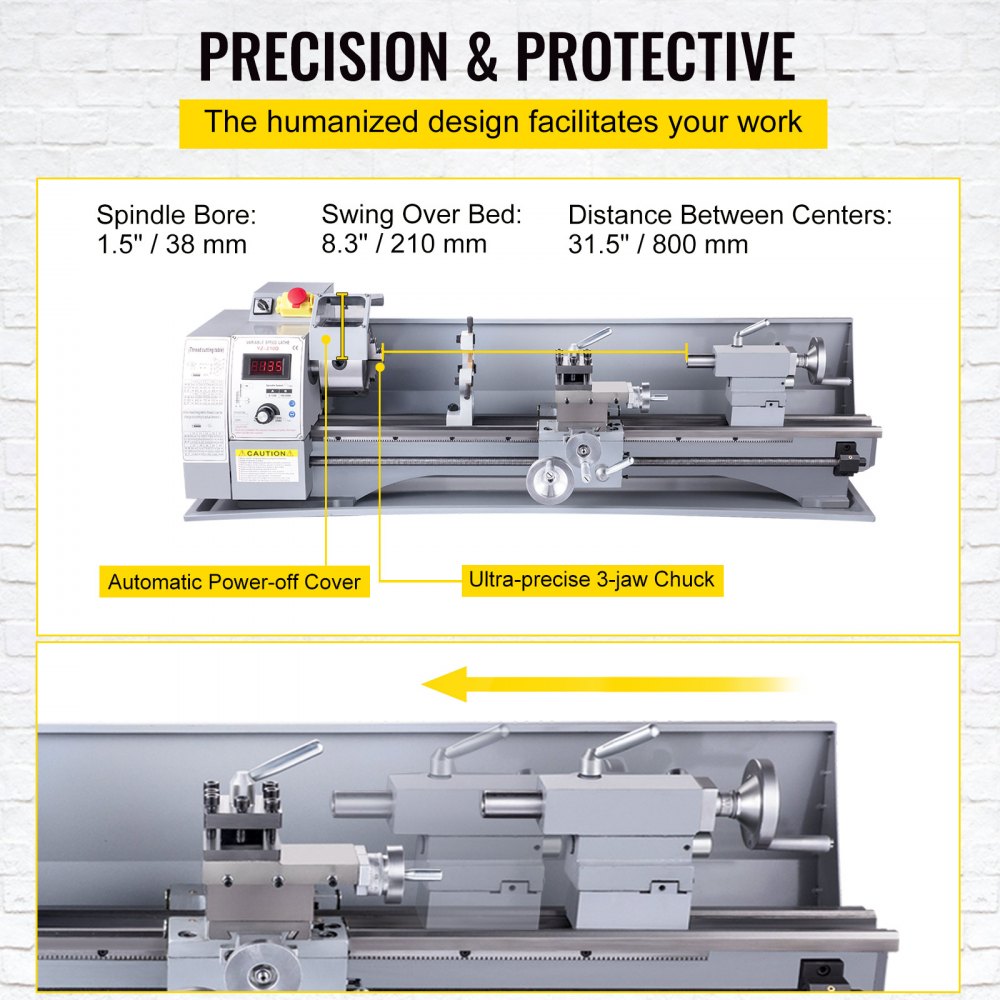 AMITOOLS Metal Lathe, 8.3 x 31.5 inch Mini Lathe Machine, 2500 RPM Variable Speed Change, 850W Precision Mini Lathe, Metal Working Lathe with Brushless Motor, Milling Machine for Various Metal Turning