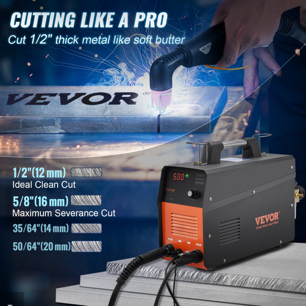 AMITOOLS Plasma Cutter, 50Amp, Non-Touch Pilot Arc Air Cutting Machine with Torch, 110V/220V Dual Voltage AC IGBT Inverter Metal Cutting Equipment for 1/2