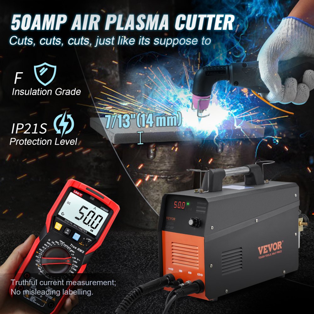 AMITOOLS Plasma Cutter, 50Amp, Non-Touch Pilot Arc Air Cutting Machine with Torch, 110V/220V Dual Voltage AC IGBT Inverter Metal Cutting Equipment for 1/2