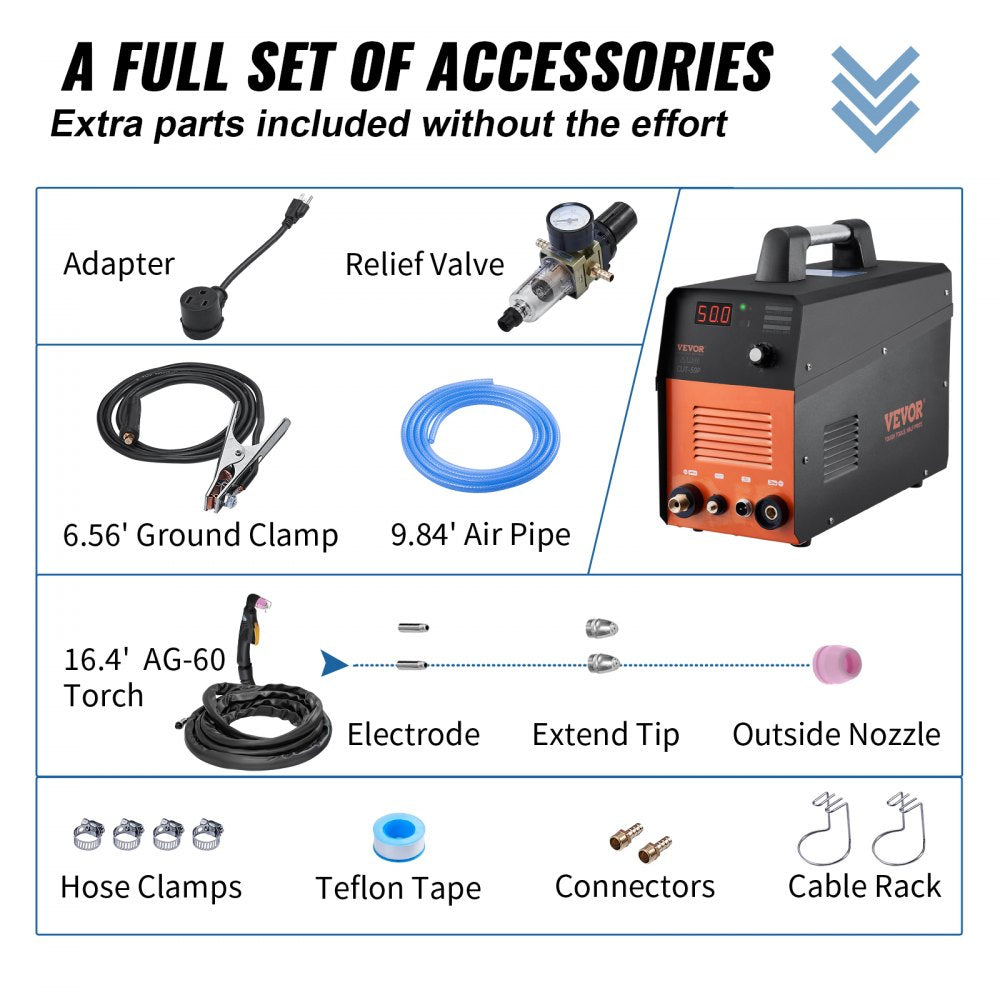 AMITOOLS Plasma Cutter, 50Amp, Non-Touch Pilot Arc Air Cutting Machine with Torch, 110V/220V Dual Voltage AC IGBT Inverter Metal Cutting Equipment for 1/2