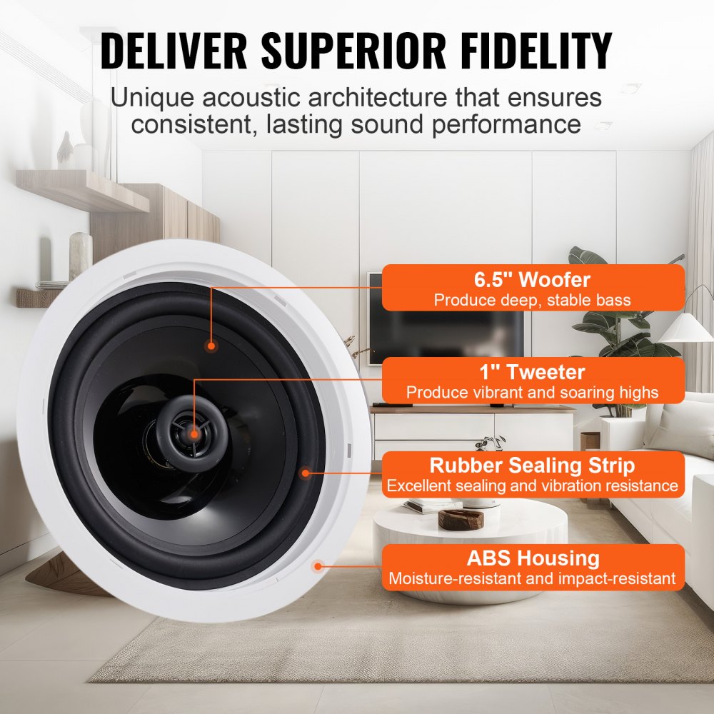 AMITOOLS 2 PCs 6.5'' Bluetooth in Ceiling Speakers, 150W, Flush Mount Ceiling & in-Wall Speaker System with 8ΩImpedance 89dB Sensitivity, for Home Kitchen Living Room Bedroom or Covered Outdoor Porches