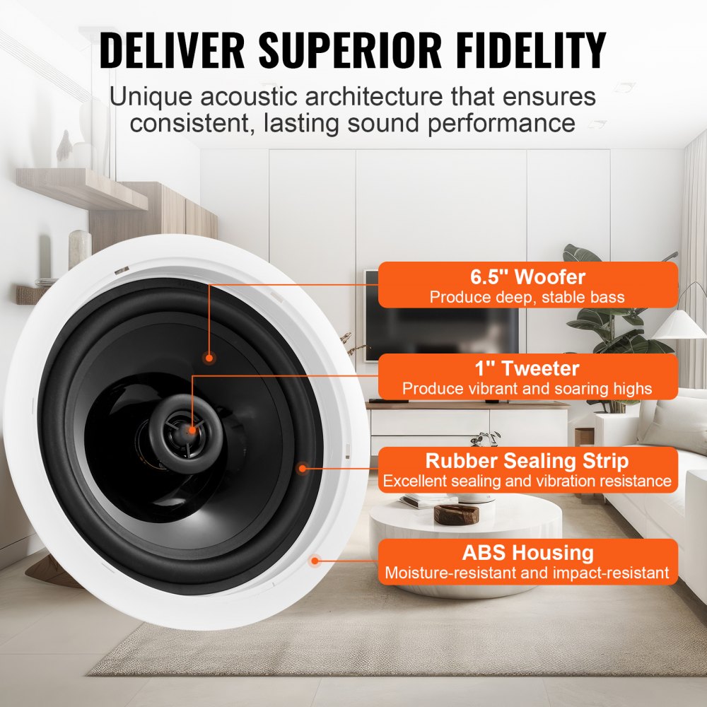 AMITOOLS 6.5 Inch in Ceiling Speakers, 150-Watts, Flush Mount Ceiling & in-Wall Speakers System with 8ΩImpedance 89dB Sensitivity, for Home Kitchen Living Room Bedroom or Covered Outdoor Porches, Single