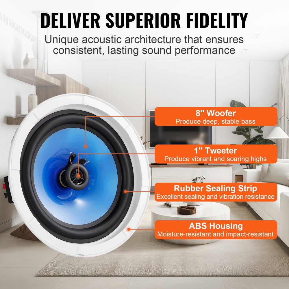 AMITOOLS 2 PCs 8 Inch in Ceiling Speakers, 50-Watts, Flush Mount Ceiling & in-Wall Speakers System with 8ΩImpedance 89dB Sensitivity, for Home Kitchen Living Room Bedroom or Covered Outdoor Porches