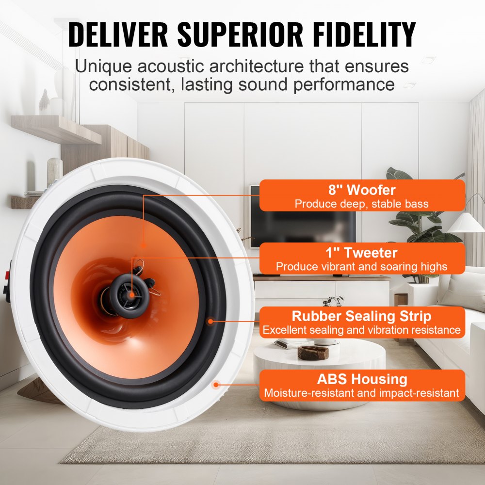 AMITOOLS 4 PCs 8 Inch in Ceiling Speakers, 100-Watts, Flush Mount Ceiling & in-Wall Speakers System with 8ΩImpedance 89dB Sensitivity, for Home Kitchen Living Room Bedroom or Covered Outdoor Porches