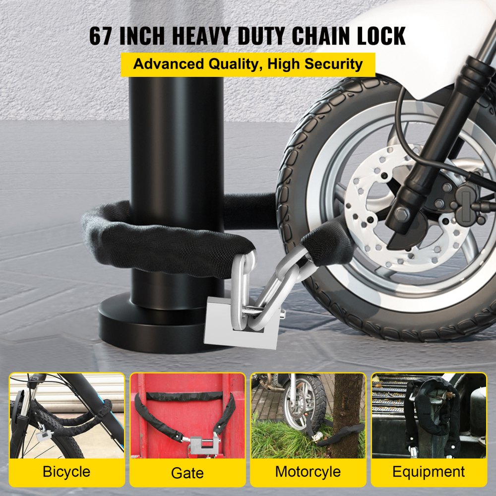 AMITOOLS Heavy Duty Chain Lock, 3/5 Inch x 5.58 Feet Security Chain Lock Kit, Premium Case-Hardened Chain Pure Brass Lock Core with 3 Keys, Fit for Motorcycle, Generator, Gates, Bicycle, Scooter