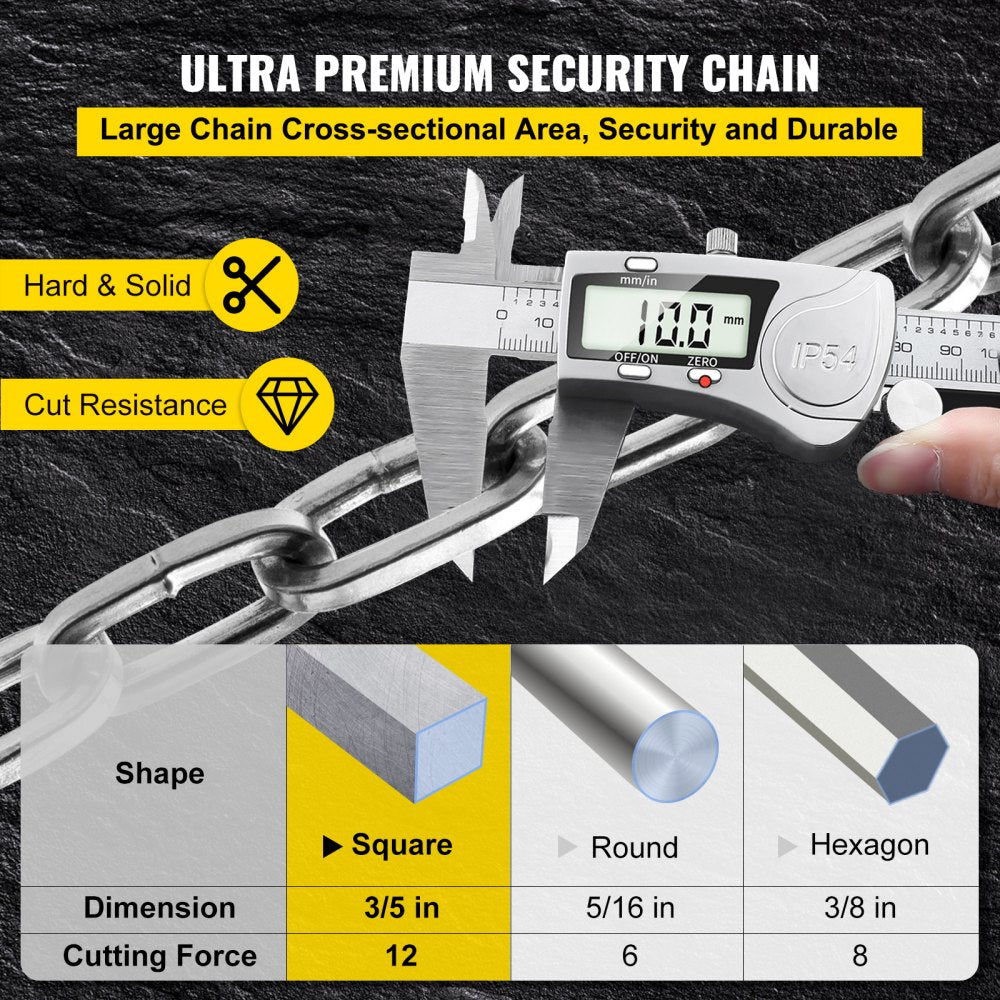 AMITOOLS Heavy Duty Chain Lock, 3/5 Inch x 5.58 Feet Security Chain Lock Kit, Premium Case-Hardened Chain Pure Brass Lock Core with 3 Keys, Fit for Motorcycle, Generator, Gates, Bicycle, Scooter