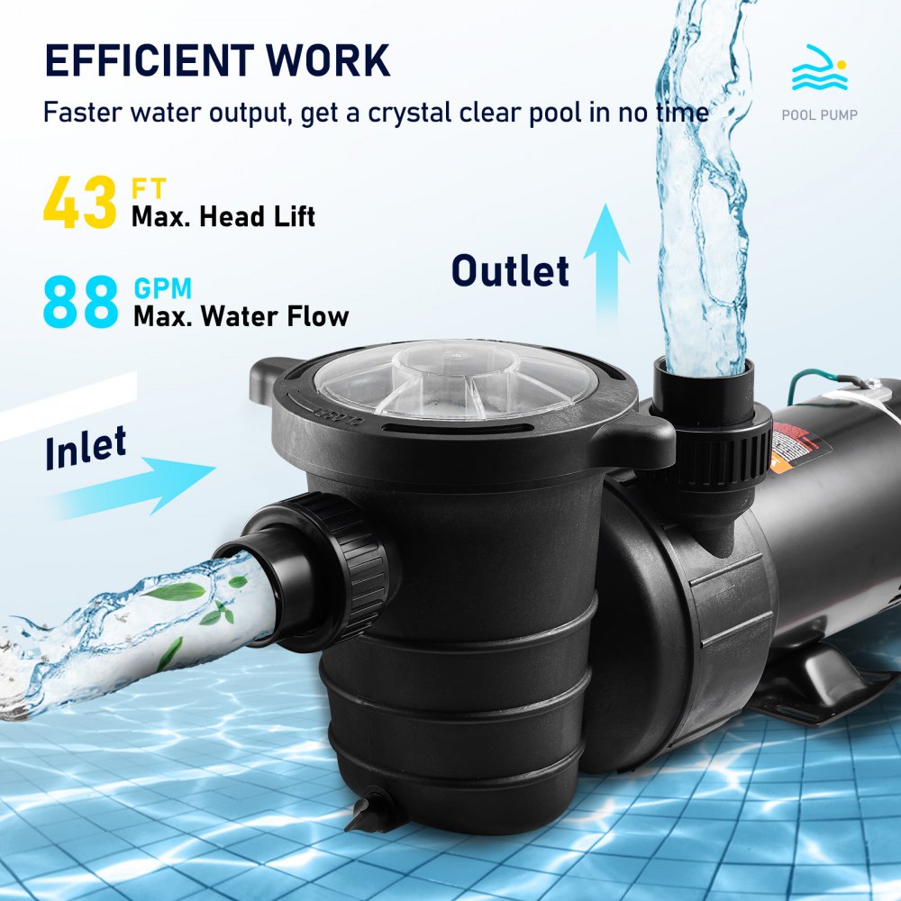 AMITOOLS Swimming Pool Pump 1.5HP 115V 1100W, Single Speed Pumps for Above Ground, Powerful Self Primming Pool Pumps w/ Strainer Filter Basket, 5280 GPH Max. Flow, Certification of ETL for Security