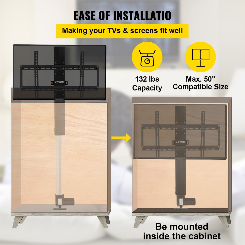 AMITOOLS Motorized TV Lift Stroke Length 28 Inches Motorized TV Mount Fit for Max.50 Inch TV Lift with Remote Control Height Adjustable 38-65 Inch,Load Capacity 132 Lbs