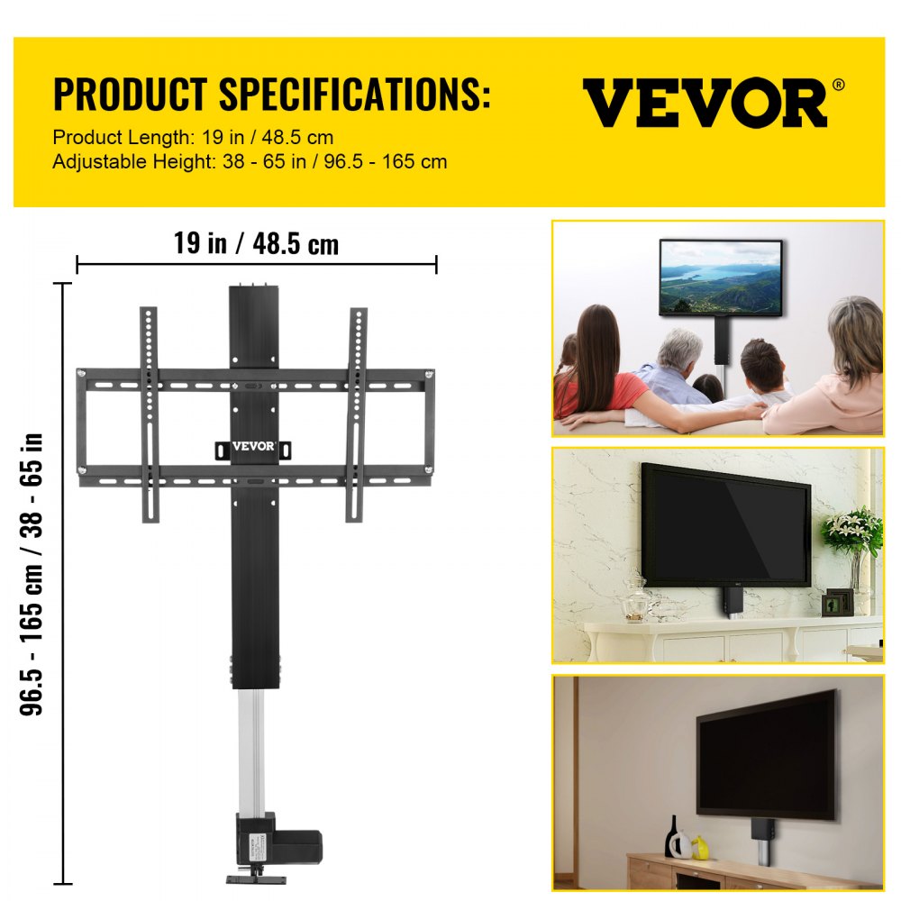 AMITOOLS Motorized TV Lift Stroke Length 28 Inches Motorized TV Mount Fit for Max.50 Inch TV Lift with Remote Control Height Adjustable 38-65 Inch,Load Capacity 132 Lbs