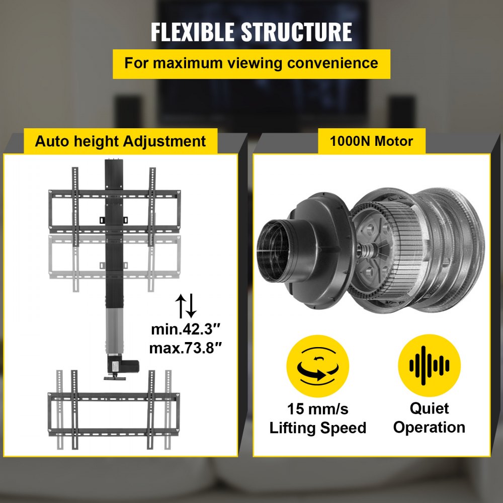 AMITOOLS Motorized TV Lift Stroke Length 31 Inches Motorized TV Mount Fit for Max.60 Inch TV Lift with Remote Control Height Adjustable 42-73 Inch,Load Capacity 132 Lbs