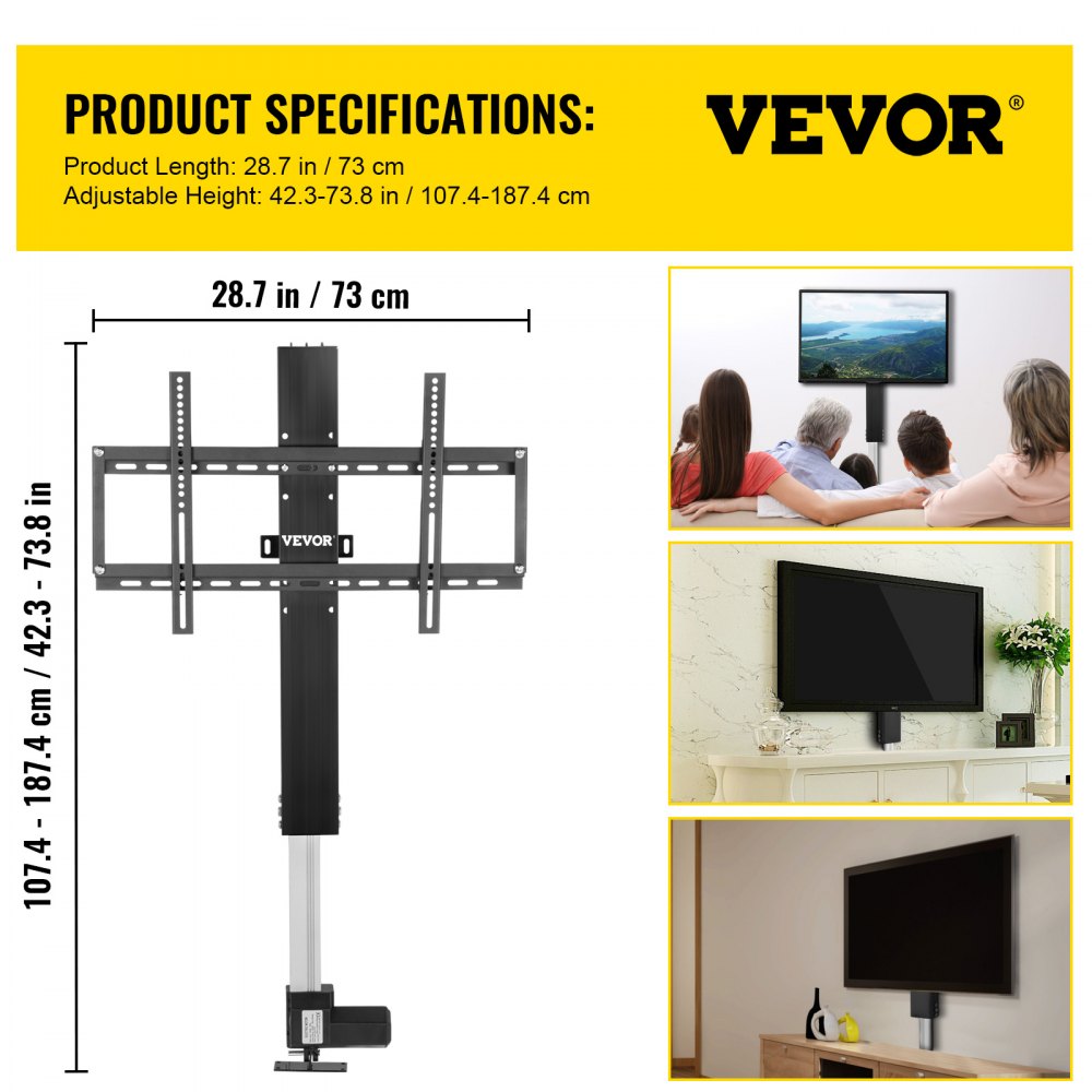 AMITOOLS Motorized TV Lift Stroke Length 31 Inches Motorized TV Mount Fit for Max.60 Inch TV Lift with Remote Control Height Adjustable 42-73 Inch,Load Capacity 132 Lbs