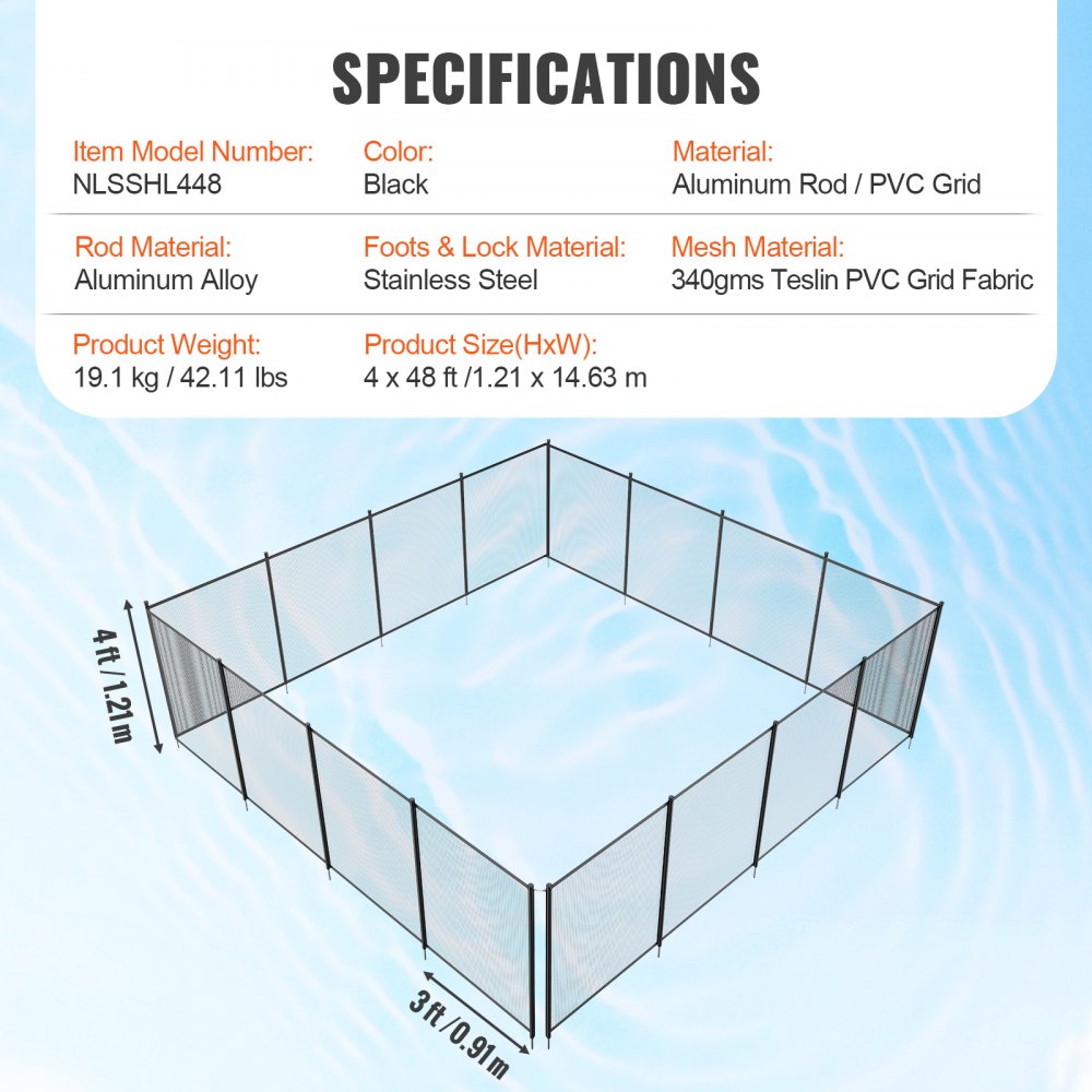 AMITOOLS Pool Fence, 4 x 48 FT Pool Fences for Inground Pools, Removable Child Safety Pool Fencing, Easy DIY Installation Swimming Pool Fence, 340gms Teslin PVC Pool Fence Mesh Protects Kids and Pets