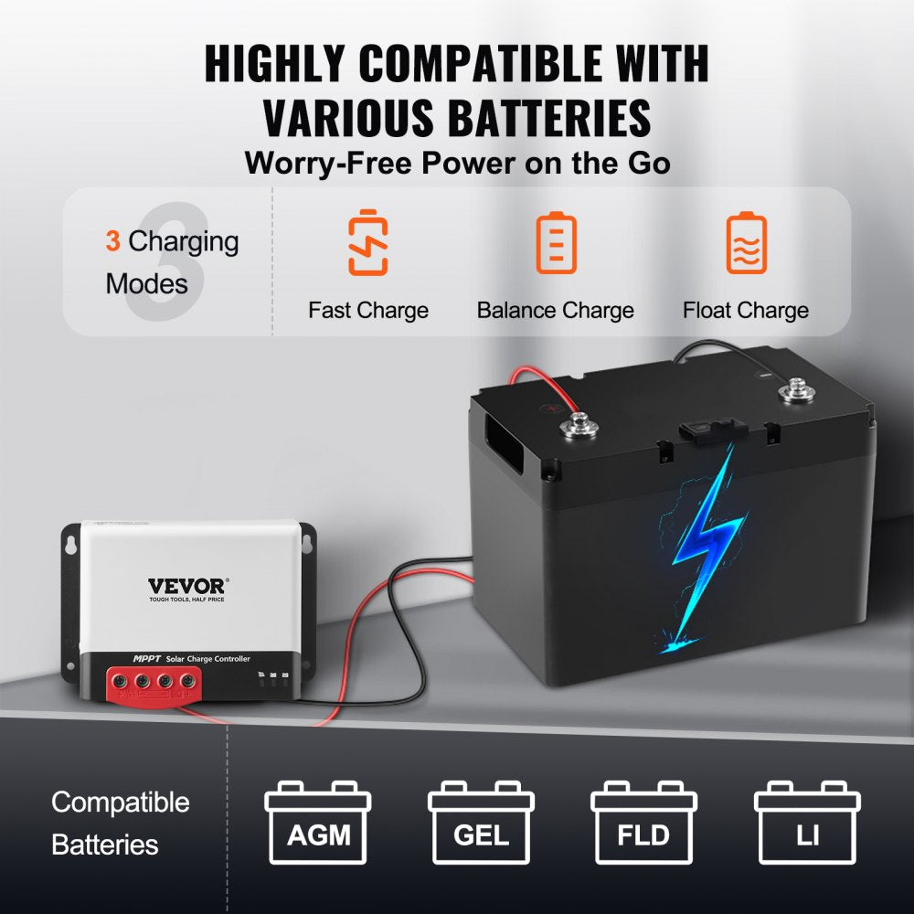 AMITOOLS 50A MPPT Solar Charge Controller, 12V / 24V Auto DC Input, Solar Panel Regulator Charger with Bluetooth Module, 98% Charging Efficiency for Sealed(AGM), Gel, Flooded and Lithium Battery Charging