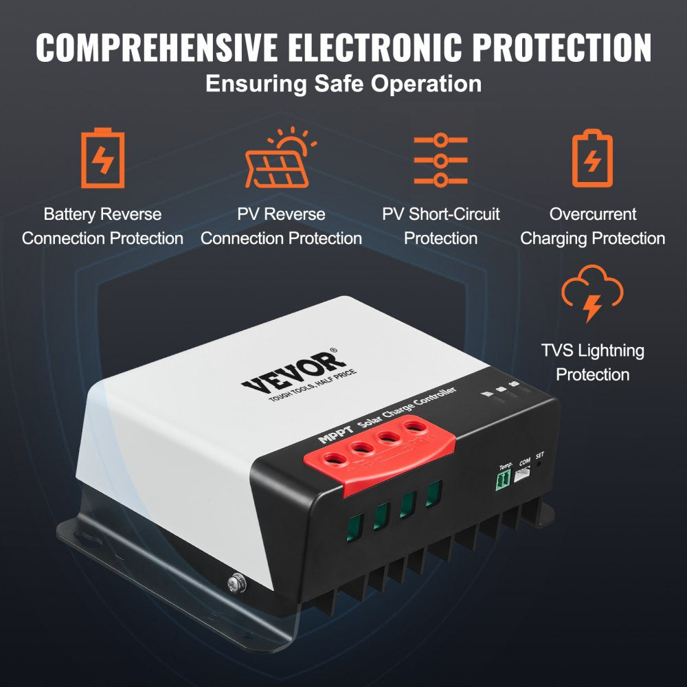 AMITOOLS 40A MPPT Solar Charge Controller, 12V / 24V Auto DC Input, Solar Panel Regulator Charger with Bluetooth Module, 98% Charging Efficiency for Sealed(AGM), Gel, Flooded and Lithium Battery Charging