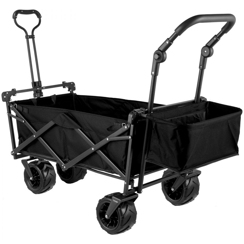 AMITOOLS Extra Large Collapsible Garden Cart with Removable Canopy, Folding Wagon Utility Carts with Wheels and Rear Storage, Wagon Cart for Garden, Camping, Grocery Cart, Shopping Cart, Black