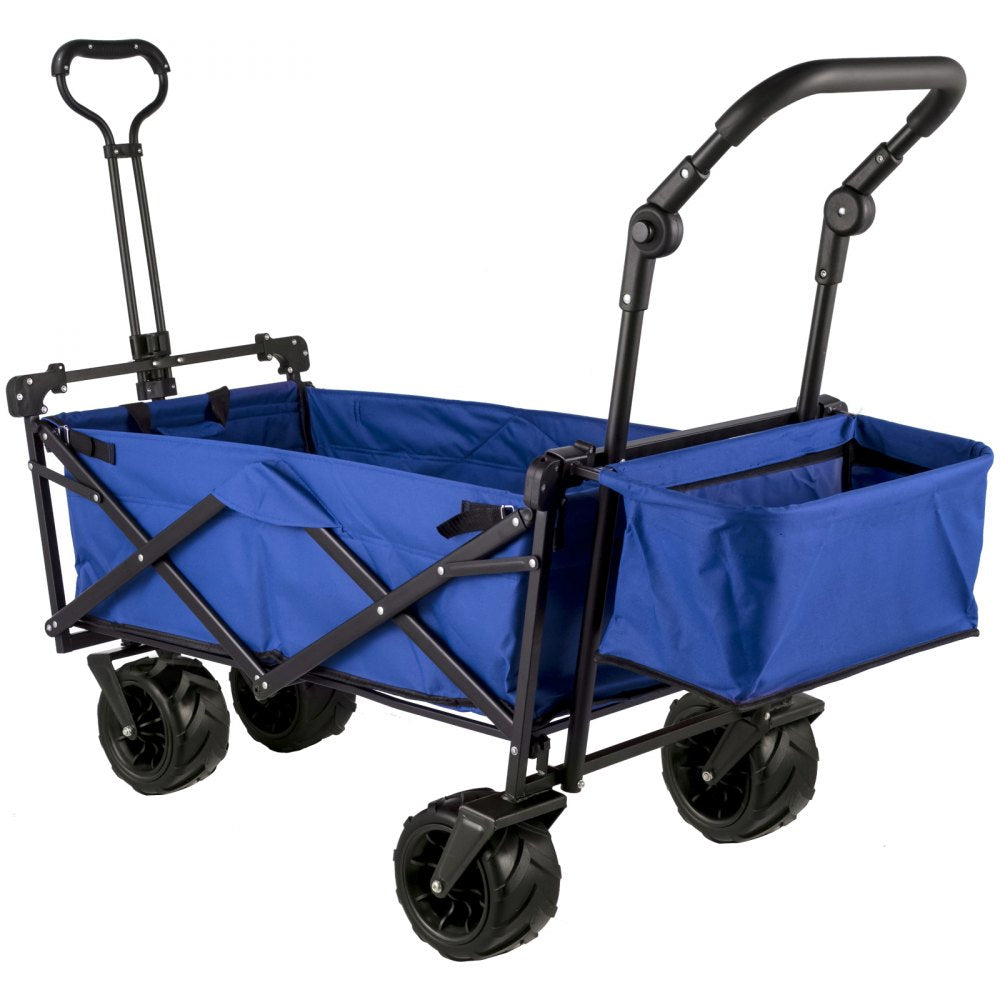 AMITOOLS Extra Large Collapsible Garden Cart with Removable Canopy, Folding Wagon Utility Carts with Wheels and Rear Storage, Wagon Cart for Garden, Camping, Grocery Cart, Shopping Cart, Blue