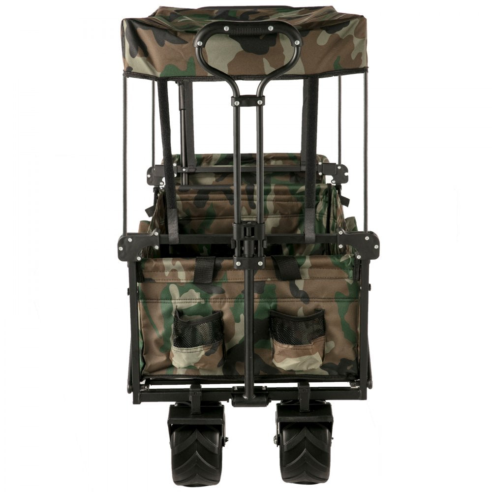 AMITOOLS Collapsible Folding Wagon with Removable Canopy, Heavy Duty Foldable Wagon Utility Cart for Garden, Camping, Grocery Cart, Beach Wagon Cart with Wheels and Rear Storage, Camouflage