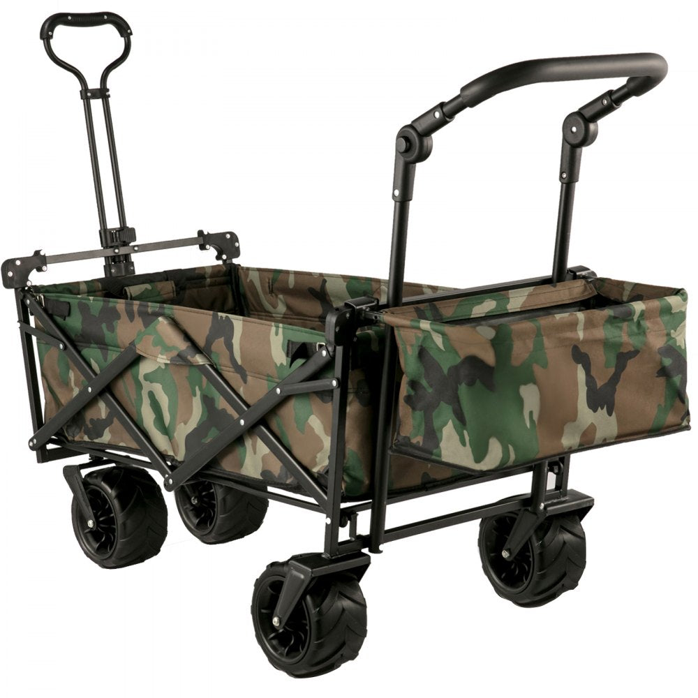 AMITOOLS Collapsible Folding Wagon with Removable Canopy, Heavy Duty Foldable Wagon Utility Cart for Garden, Camping, Grocery Cart, Beach Wagon Cart with Wheels and Rear Storage, Camouflage