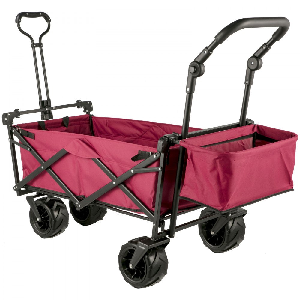 AMITOOLS Extra Large Collapsible Garden Cart with Removable Canopy, Folding Wagon Utility Carts with Wheels and Rear Storage, Wagon Cart for Garden, Camping, Grocery Cart, Shopping Cart, Red