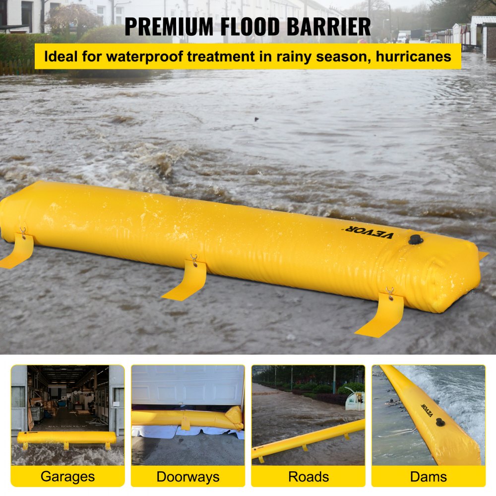 AMITOOLS Flood Barrier, 12 ft Length x 12 in Height Sandbag Alternative, Water Barrier for Flooding with Great Waterproof Effect, Reusable PVC Water Diversion Tubes, Flood Barriers for Home, Door, Garage