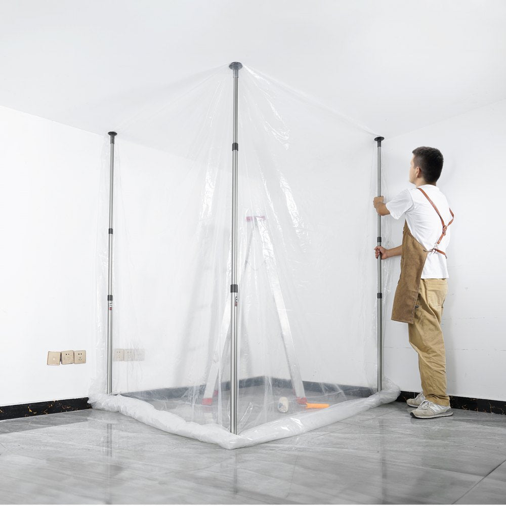 AMITOOLS Dust Barrier Poles, Carry Bag, 10 Ft Poles with 4 Telescoping Poles, and 32.8x13.12 Ft Plastic Film, for Interior Decoration and Painting Projects