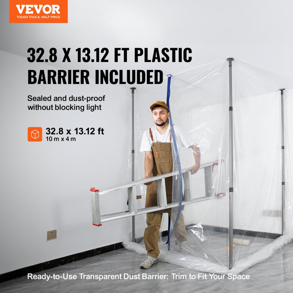 AMITOOLS Dust Barrier Poles, 10 Ft Barrier Poles, Dust Barrier System with 4 Telescoping Poles, Carry Bag and 32.8x13.12 Ft Plastic Film, for Interior Decoration, Painting