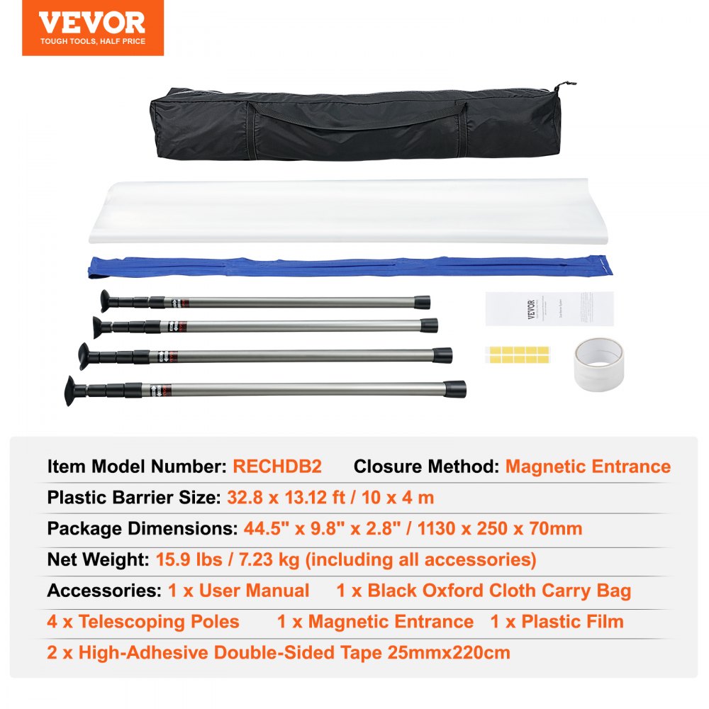 AMITOOLS Dust Barrier Poles, 12 Ft Barrier Poles, Dust Barrier System with 4 Telescoping Poles, Carry Bag and 32.8x13.12 Ft Plastic Film, for Interior Decoration, Painting