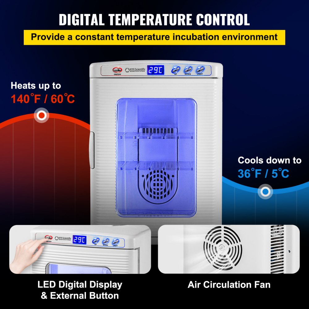 AMITOOLS White Reptile Incubator 25L Scientific Lab Incubator Digital Incubator Cooling and Heating 5-60°C Reptile Egg Incubator 12V/110V Work for Small Reptiles