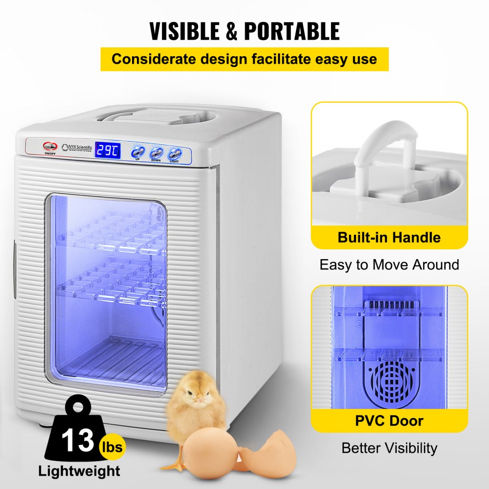 AMITOOLS White Reptile Incubator 25L Scientific Lab Incubator Digital Incubator Cooling and Heating 5-60°C Reptile Egg Incubator 12V/110V Work for Small Reptiles