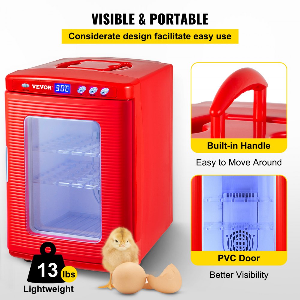 AMITOOLS Red Reptile Incubator 25L Scientific Lab Incubator Digital Incubator Cooling and Heating 5-60°C Reptile Egg Incubator 12V/110V Work for Small Reptiles