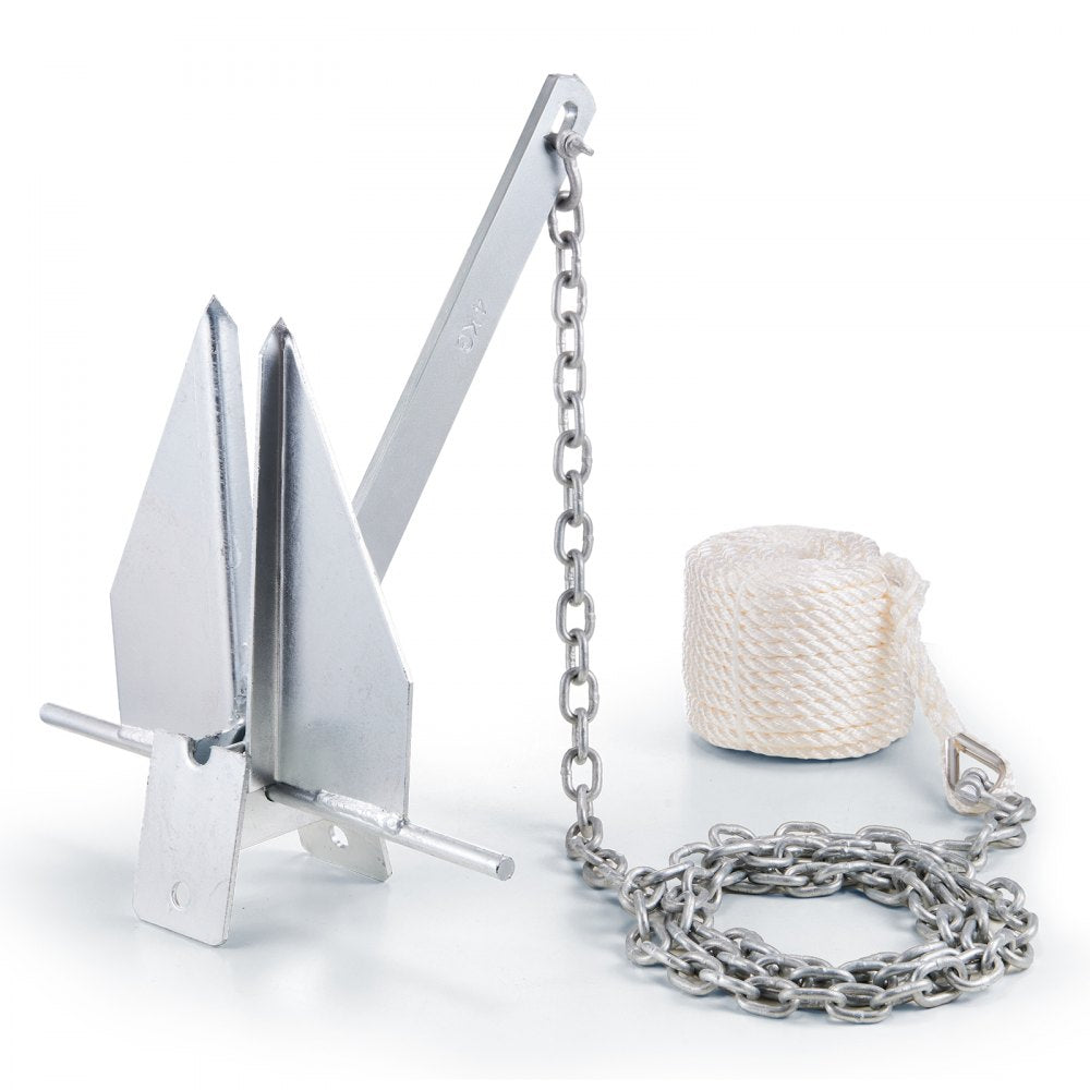 AMITOOLS Fluke Style Anchor Kit, 8.5 LBS Hot-Dipped Galvanized Steel Fluke Anchor with 7.9' Chain, 75' Rope and Two 0.4