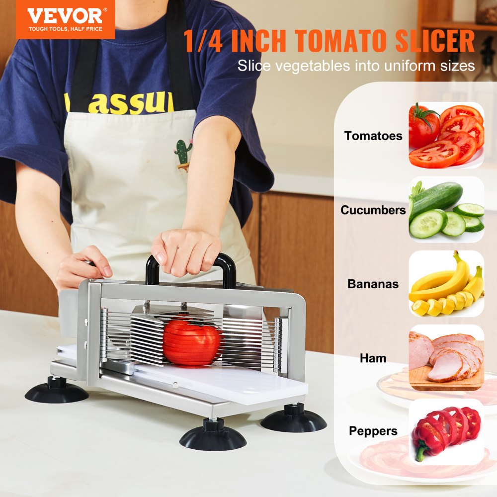 AMITOOLS Commercial Tomato Slicer, 1/4 inch Tomato Cutter Slicer, Stainless Steel Heavy Duty Tomato Slicer Machine, Manual Tomato Slicer with Non-slip Feet, for Cutting Tomatoes, Cucumbers, Bananas