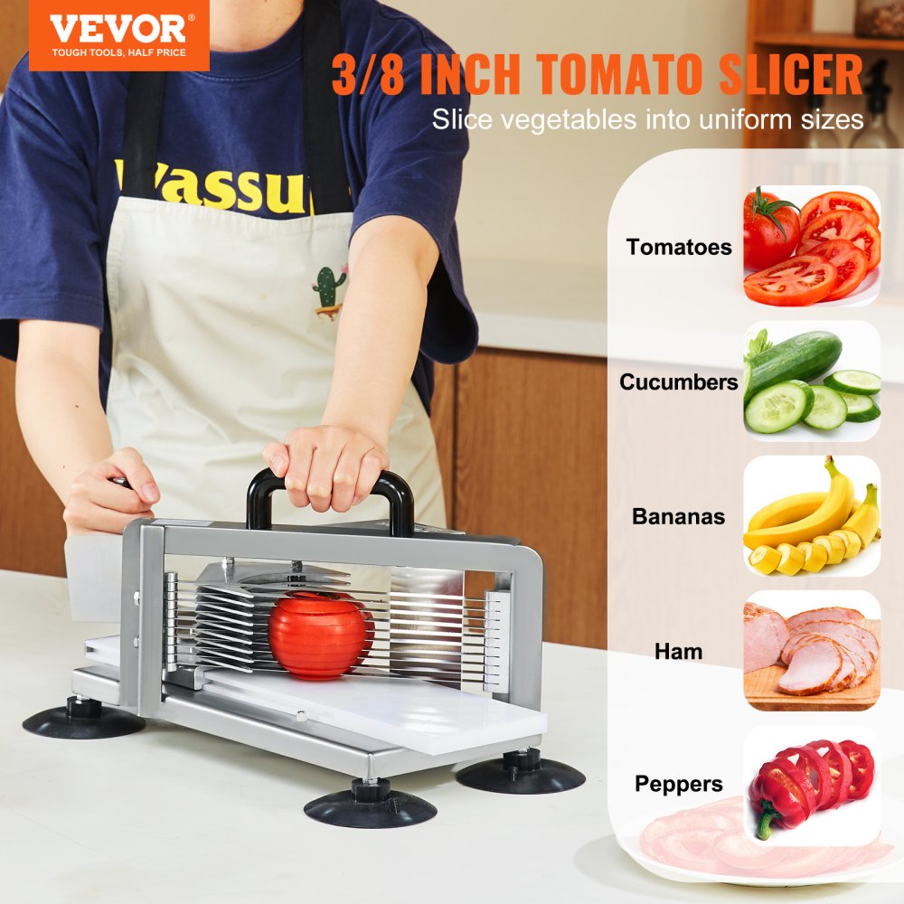 AMITOOLS Commercial Tomato Slicer, 3/8 inch Tomato Cutter Slicer, Stainless Steel Heavy Duty Tomato Slicer Machine, Manual Tomato Slicer with Non-slip Feet, for Cutting Tomatoes, Cucumbers, Bananas