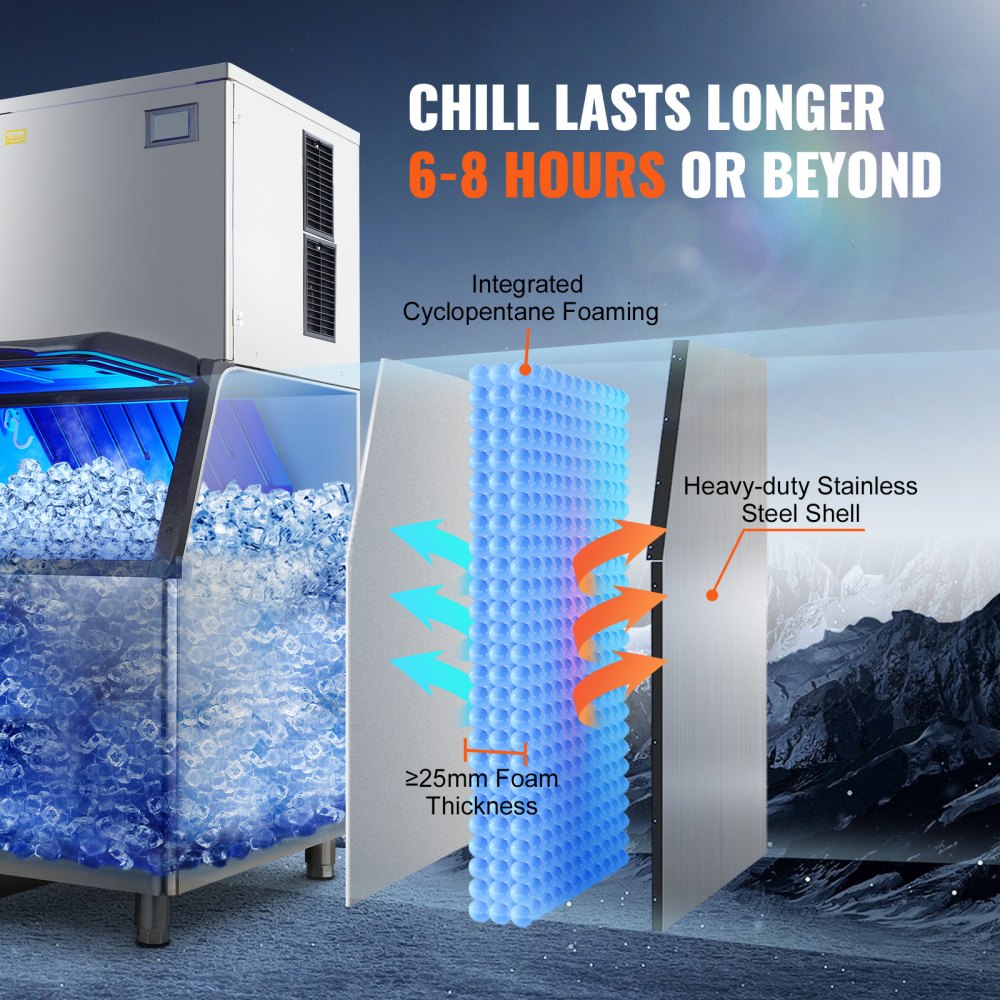 AMITOOLS Commercial Ice Maker, 550LBS/24H Ice Making Machine with 330.7LBS Large Storage Bin, 1000W Auto Self-Cleaning Ice Maker Machine ith 3.5-inch LED Screen for Business Bar Cafe Restaurant