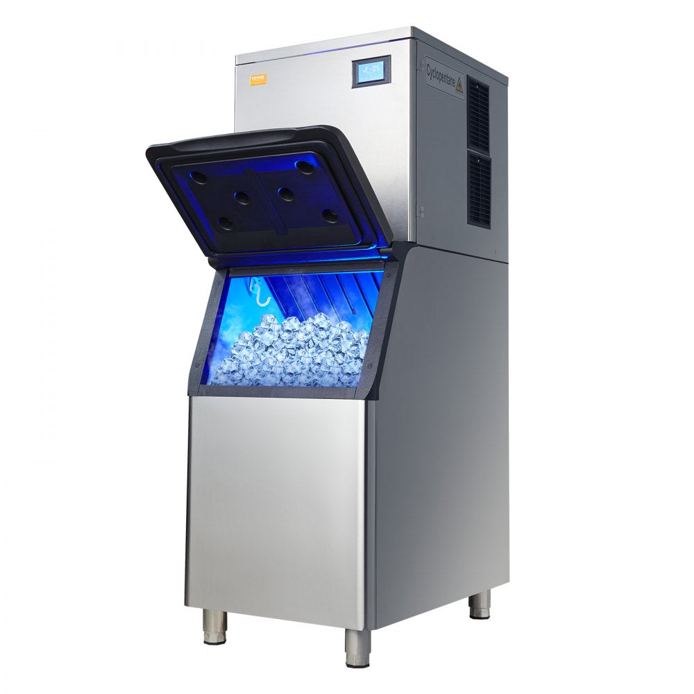 AMITOOLS Commercial Ice Maker, 550LBS/24H Ice Making Machine with 330.7LBS Large Storage Bin, 1000W Auto Self-Cleaning Ice Maker Machine ith 3.5-inch LED Screen for Business Bar Cafe Restaurant