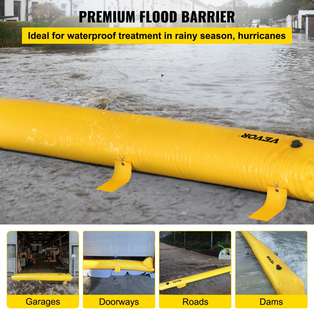 AMITOOLS Flood Barrier, 24 ft Length x 6 in Height Sandbag Alternative, Water Barrier for Flooding with Great Waterproof Effect, Reusable PVC Water Diversion Tubes, Flood Barriers for Home, Door, Garage