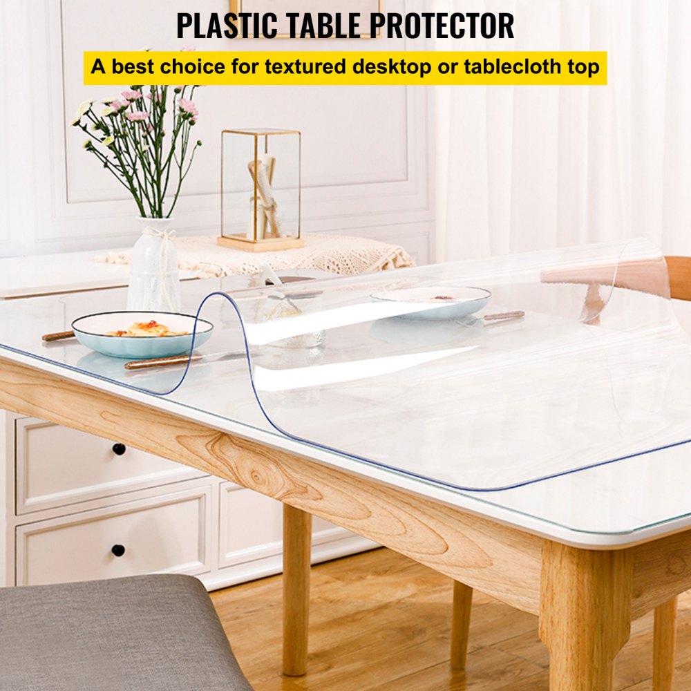 AMITOOLS Plastic Table Cover 42 x 60 Inch, 1.5 mm Thick Clear Table Protector, Rectangle Clear Desk Mat, Waterproof & Easy Cleaning for Office Dresser Night Stand