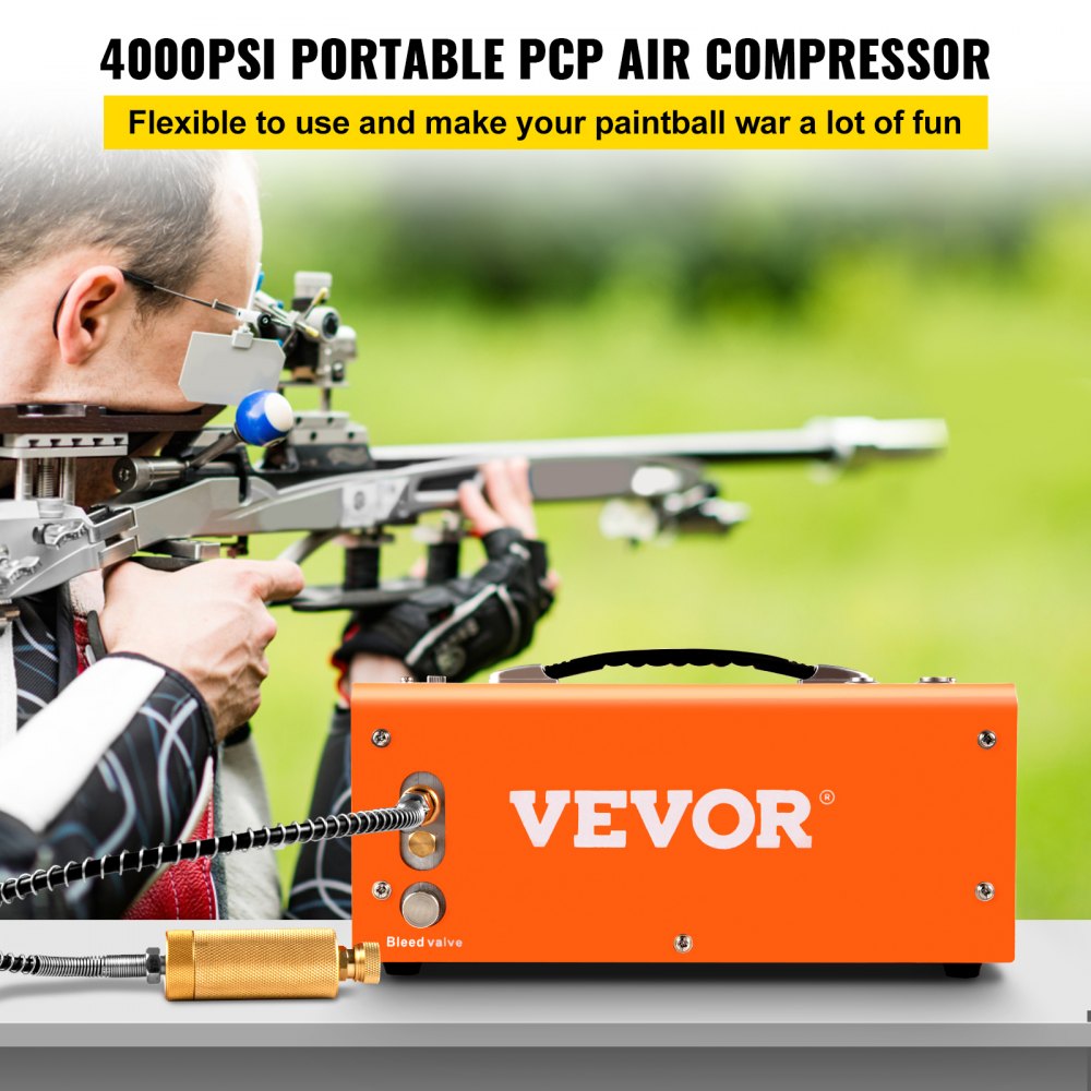 AMITOOLS PCP Air Compressor, 4000PSI Portable PCP Compressor, 24V DC 110V/220V AC PCP Airgun Compressor Auto-stop, w/Built-in Adapter, Fan Cooling, Suitable for Paintball, Air Rifle, Mini Diving Bottle