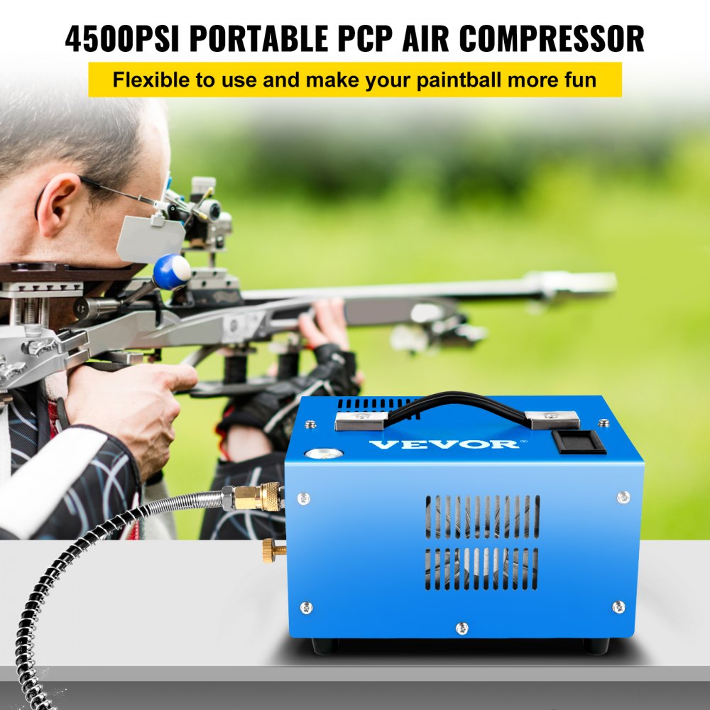 AMITOOLS PCP Air Compressor, 4500PSI Portable PCP Compressor, 12V DC/110V AC PCP Airgun Compressor Manual-stop, w/External Power Adapter, Built-in Fan, Suitable for Paintball, Air Rifle, Scuba Bottle