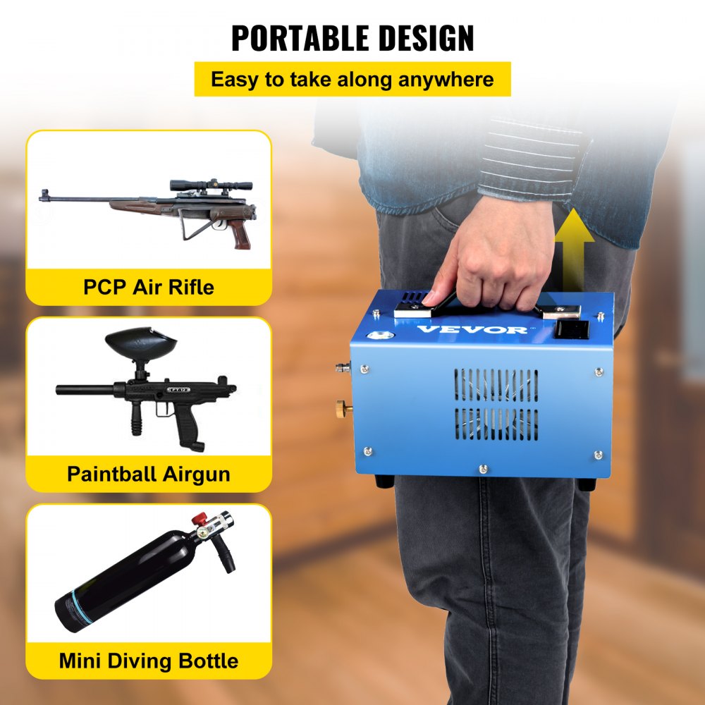 AMITOOLS PCP Air Compressor, 4500PSI Portable PCP Compressor, 12V DC/110V AC PCP Airgun Compressor Manual-stop, w/External Power Adapter, Built-in Fan, Suitable for Paintball, Air Rifle, Scuba Bottle