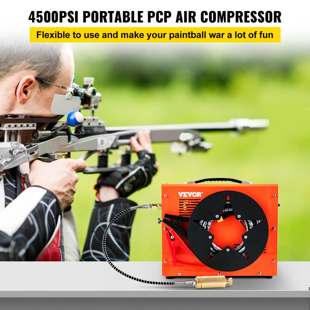 AMITOOLS PCP Air Compressor, Auto-stop Powered by DC 12V Car or Home AC 110V/220V, 4500Psi/30Mpa/300Bar w/Built-in Water/Oil Adapter & Cooling Fan for Paintball, Scuba, Air Rifle