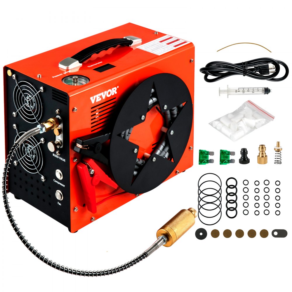 AMITOOLS PCP Air Compressor, Auto-stop Powered by DC 12V Car or Home AC 110V/220V, 4500Psi/30Mpa/300Bar w/Built-in Water/Oil Adapter & Cooling Fan for Paintball, Scuba, Air Rifle